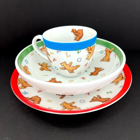 Tiffany Co Alphabet Bears Dish Set Childs Plate Mug Cup Ceramic ABC’s 2006 Japan - Picture 1 of 6